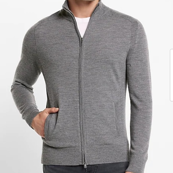 NWOT Merino Wool Blend  Full Zip MockNeck Navy Color Sweater Express - Picture 1 of 11